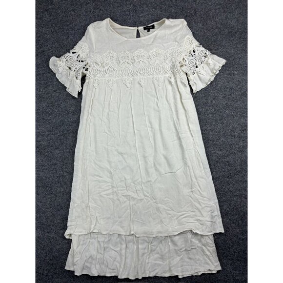 Roolee Dress Women's Large Ivory Short Sleeve Layered Crochet Midi Peasant Boho - Picture 1 of 8